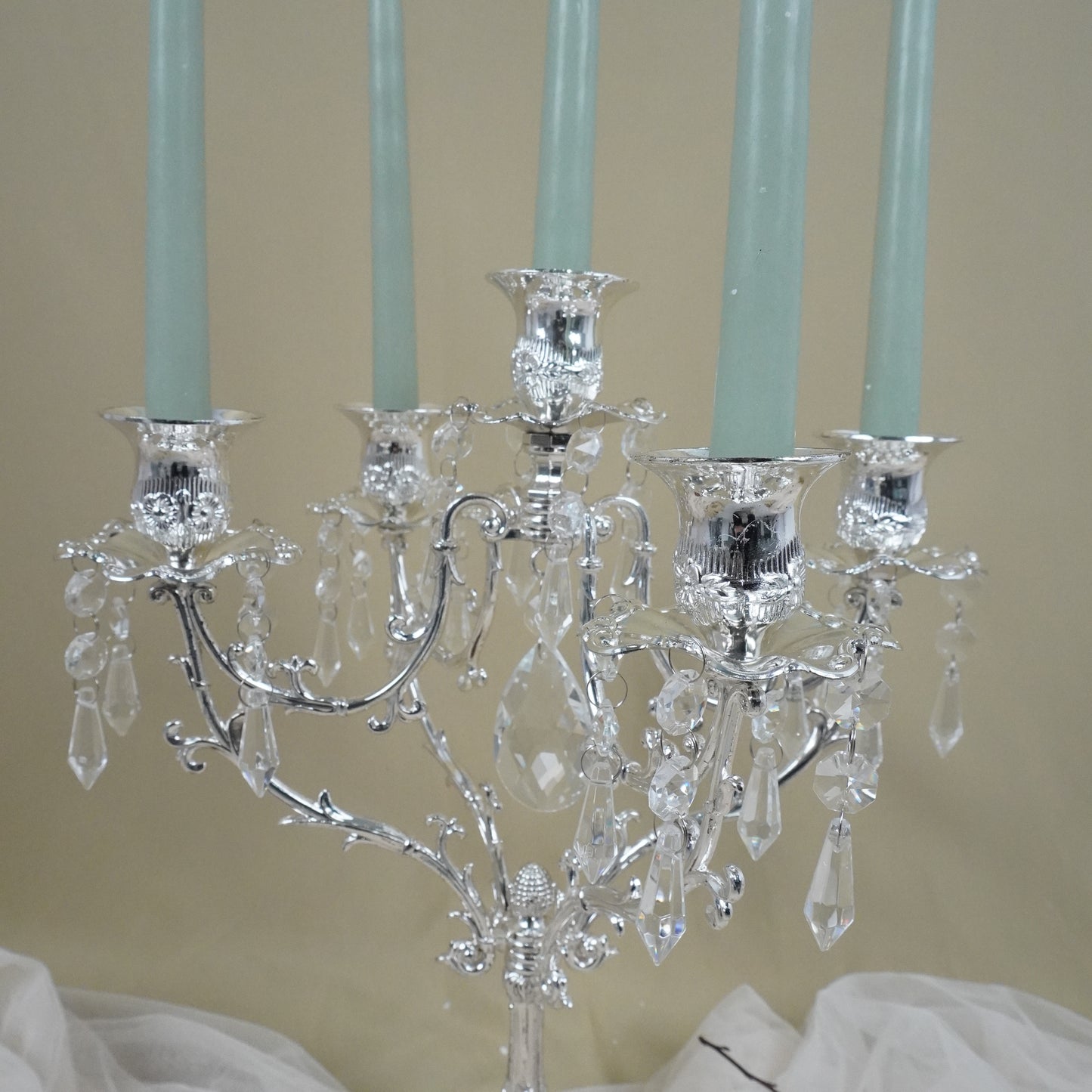 Silver and Glass Candelabra (5 head) - rental