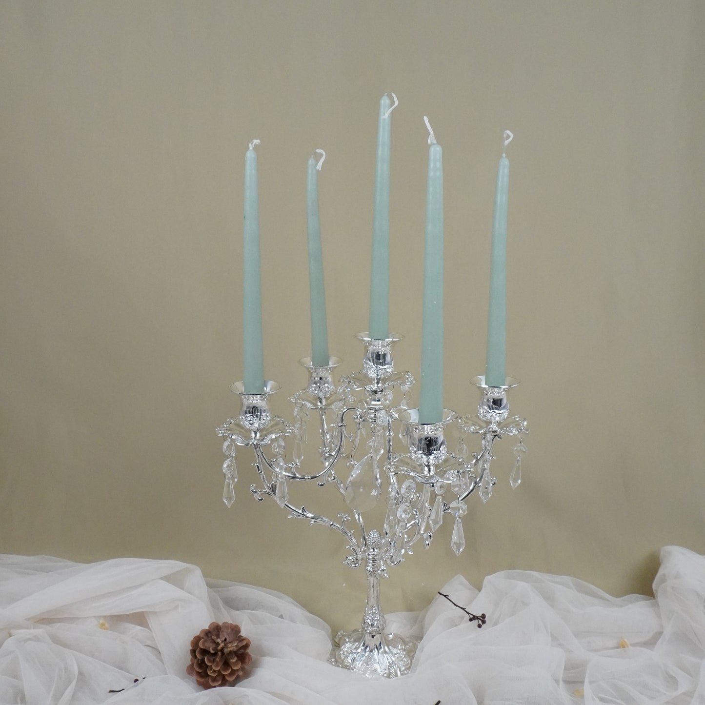 Silver and Glass Candelabra (5 head) - rental